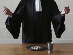 pasteur en robe célébrant la Cène